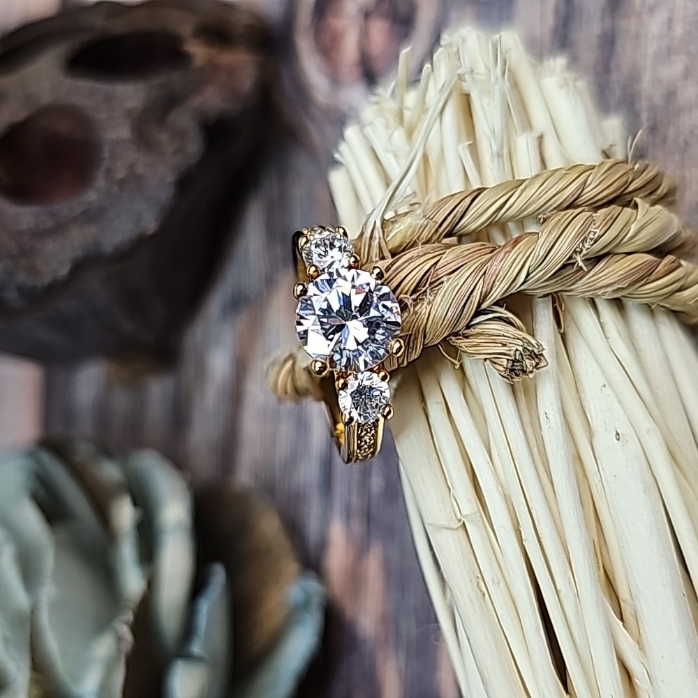 NEW YELLOW GOLD PLATED 3-STONE FASHION RING